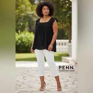 Penningtons – Plus Size Black Flutter Sleeve Square Neck Blouse – 2X